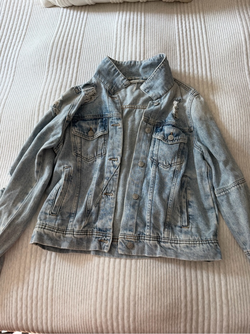 Free People Light Blue Distressed Denim Jacket - Picture 1 of 1